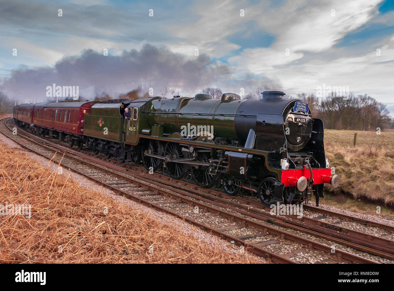 Scots Guardsman steam engine at Golborne. Stock Photo