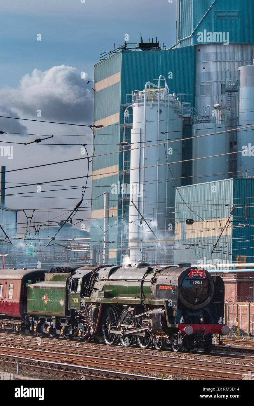 Steam engine train Oliver Cromwell at Warrington Bank Quay Stock Photo