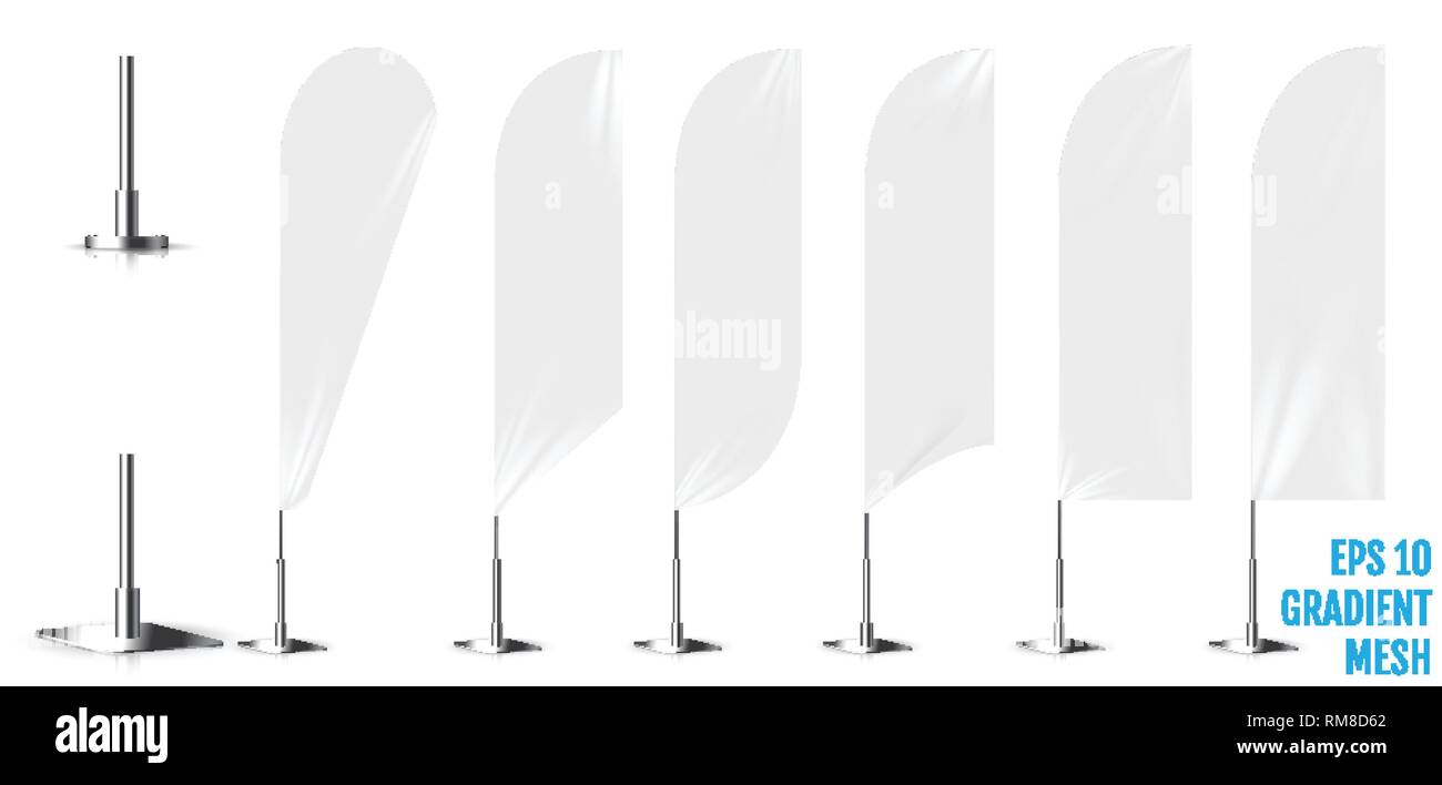 Realistic White Banner Flags 3d Mockup Textile Waving