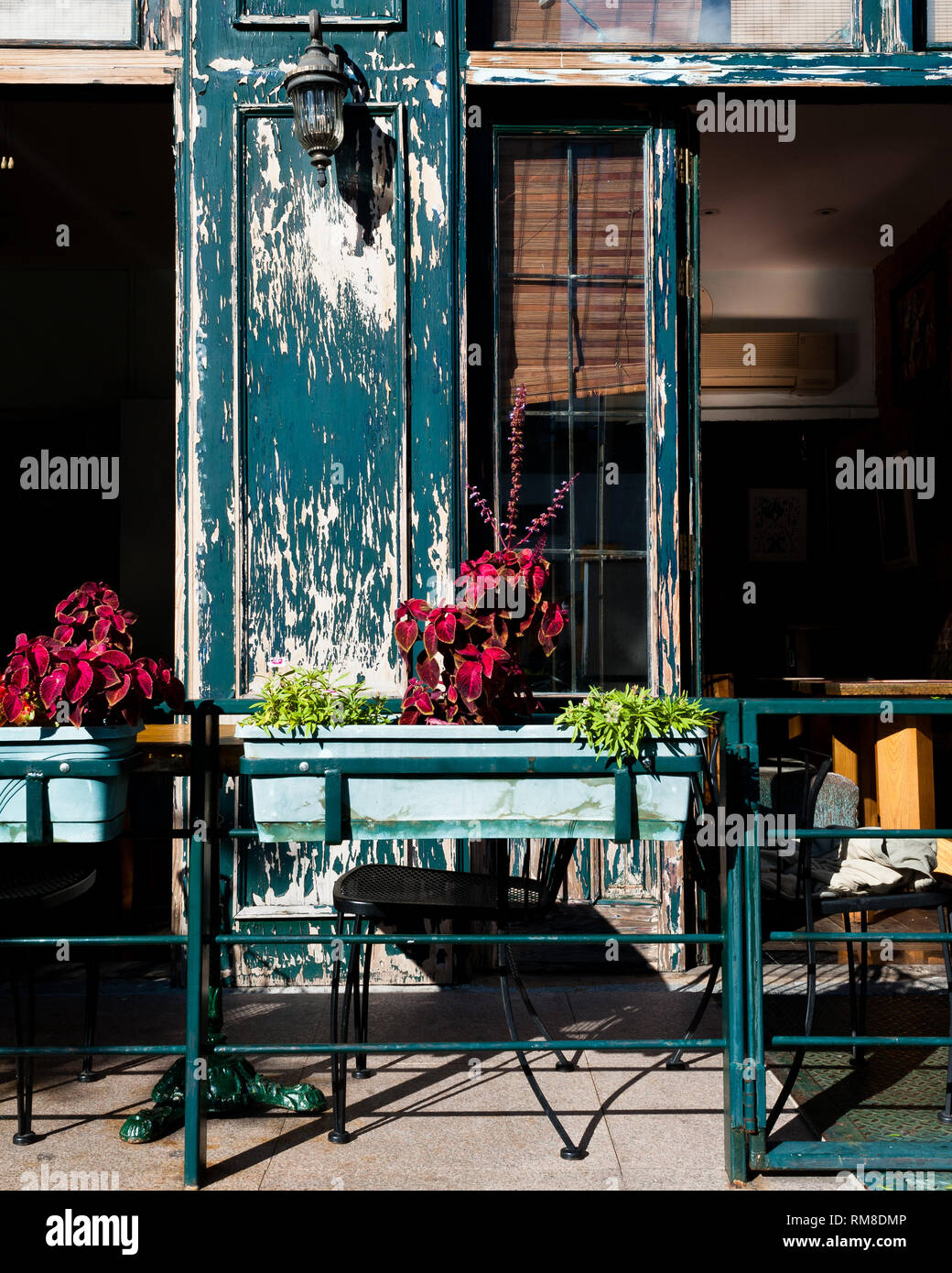 Empty Cafe Diner Harlem New York City With Flacky Aqua Blue