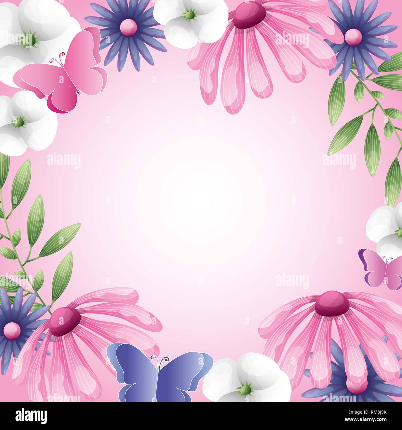 Greeting card with flowers and butterflies, vector illustration image ...