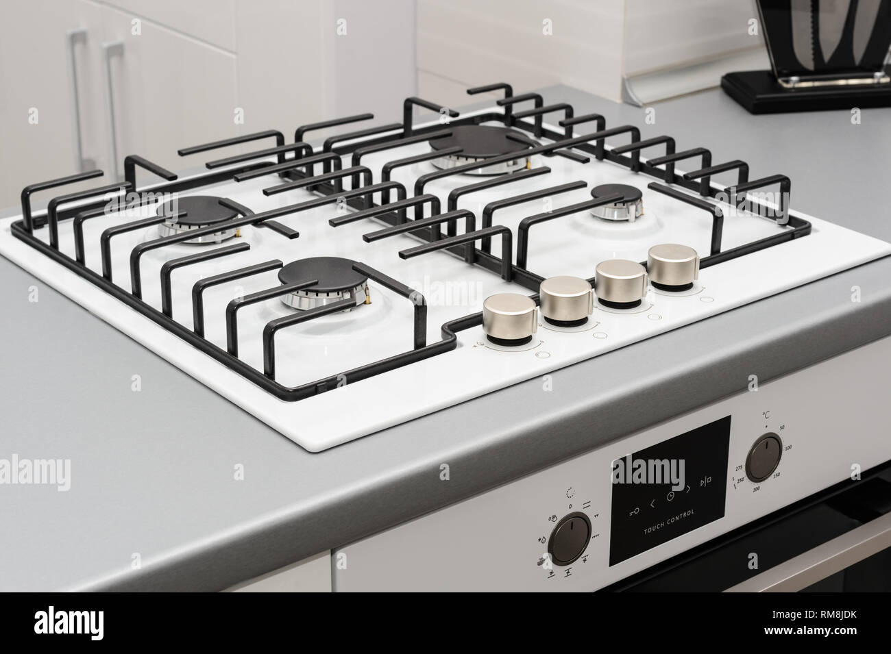 Brand new gas stove panels at appliance store Stock Photo Alamy