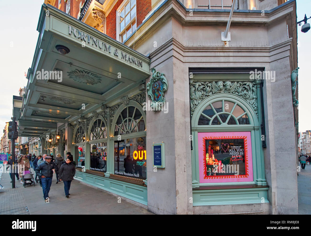 LONDON PICCADILLY FORTNUM AND MASON EXTERIOR WINDOW DISPLAYS AND MAIN ...