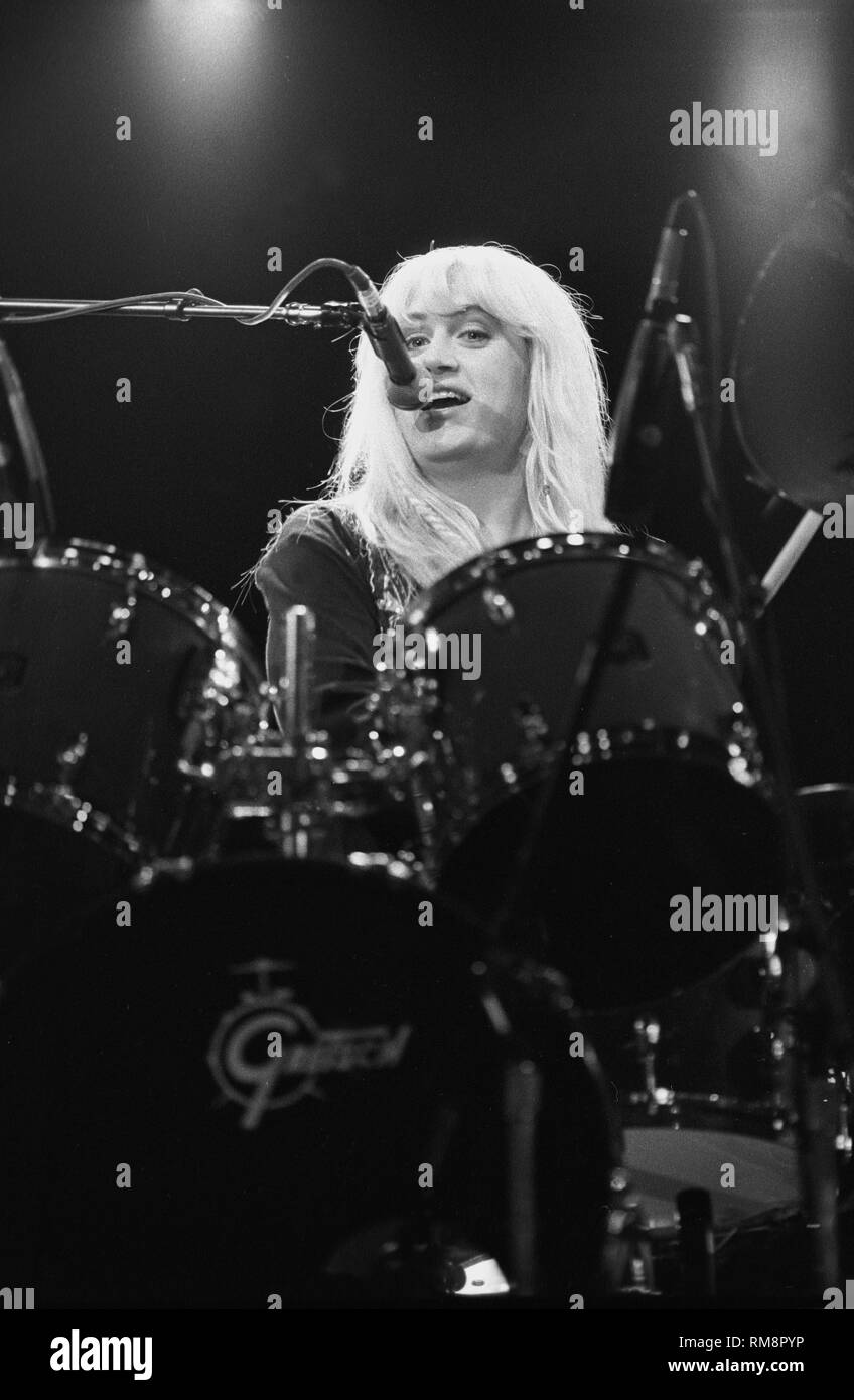 Bangles drummer Debbi Peterson is shown performing onstage. Stock Photo