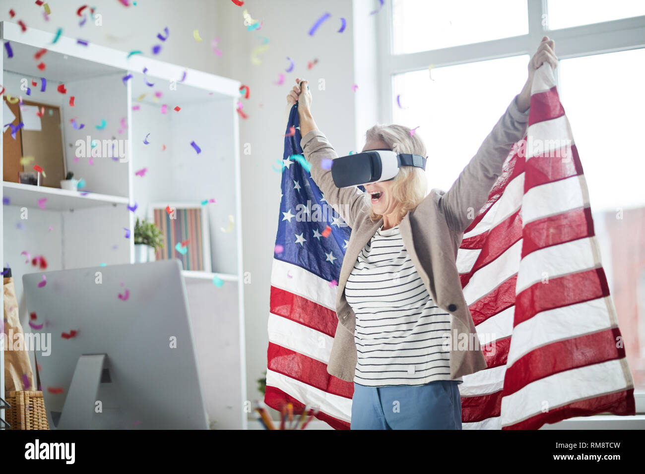 Fan Cheering in VR Stock Photo