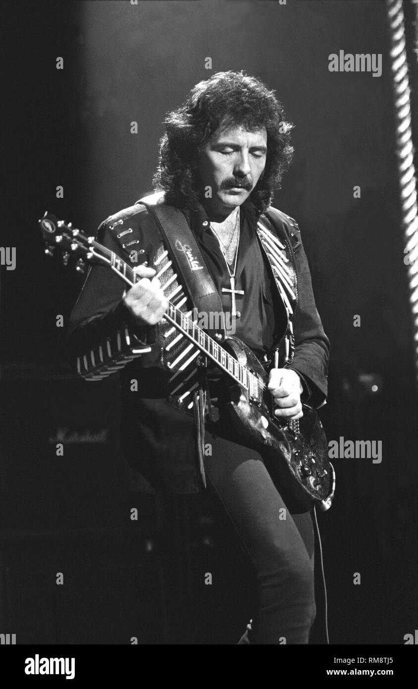 Black Sabbath guitarist Tony Iommi is shown performing during a "live"  concert appearance Stock Photo - Alamy