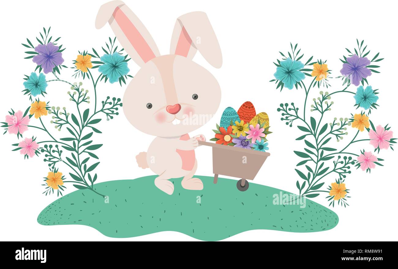 easter bunny with flowers and easter eggs icon Stock Vector Image & Art ...