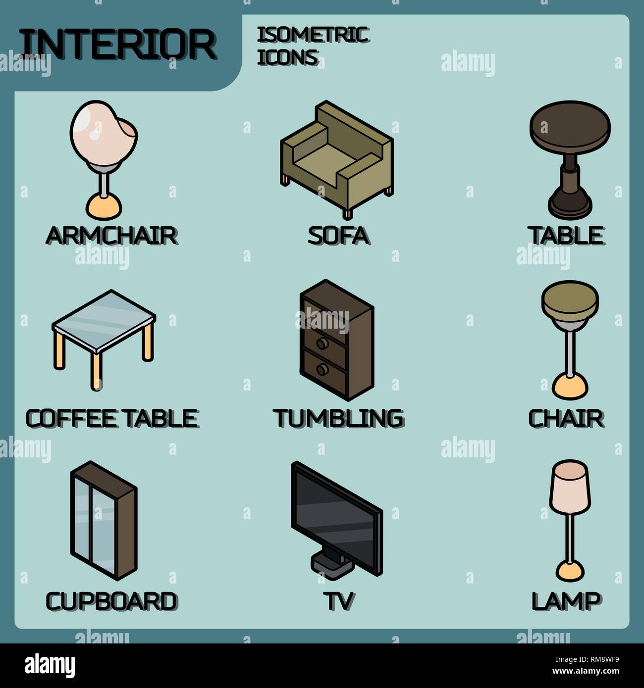 Interior furniture 3d isometric icons set sofa hi-res stock photography ...