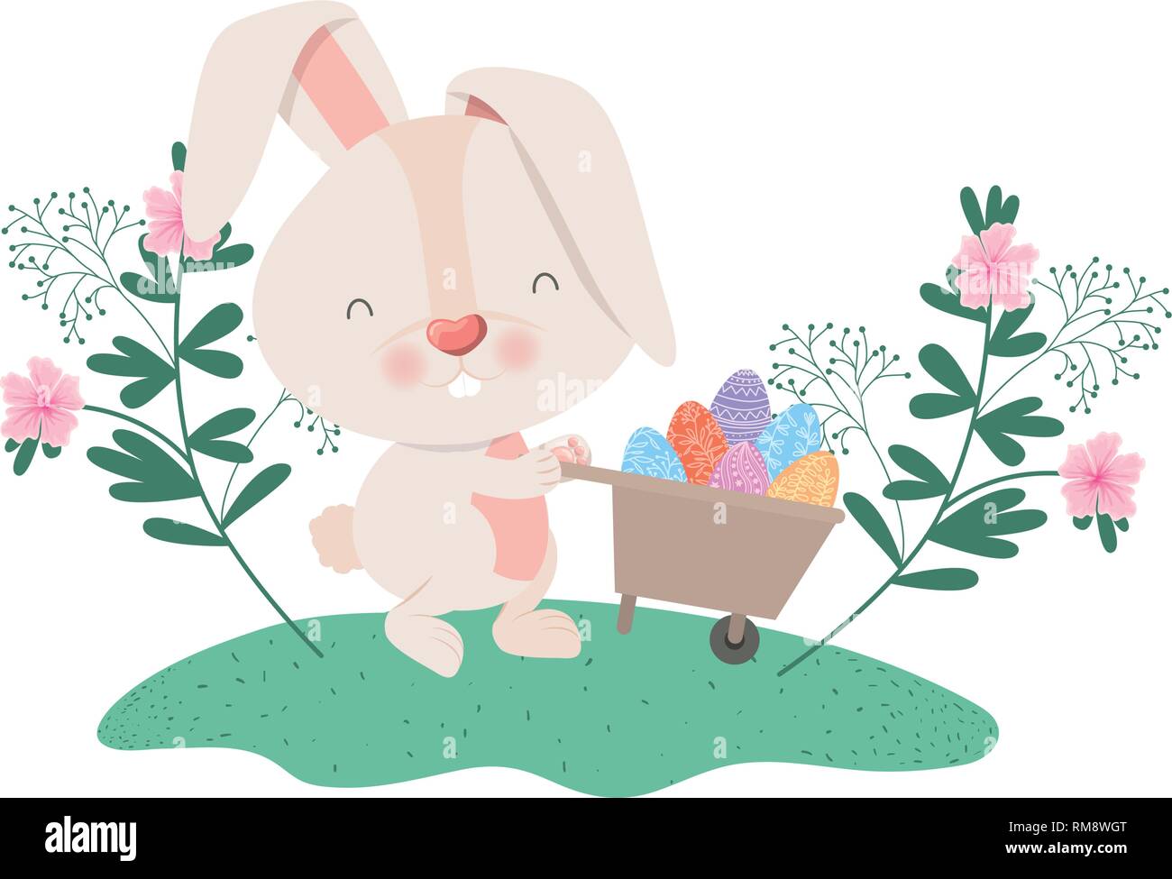 easter bunny with flowers and easter eggs icon Stock Vector Image & Art ...