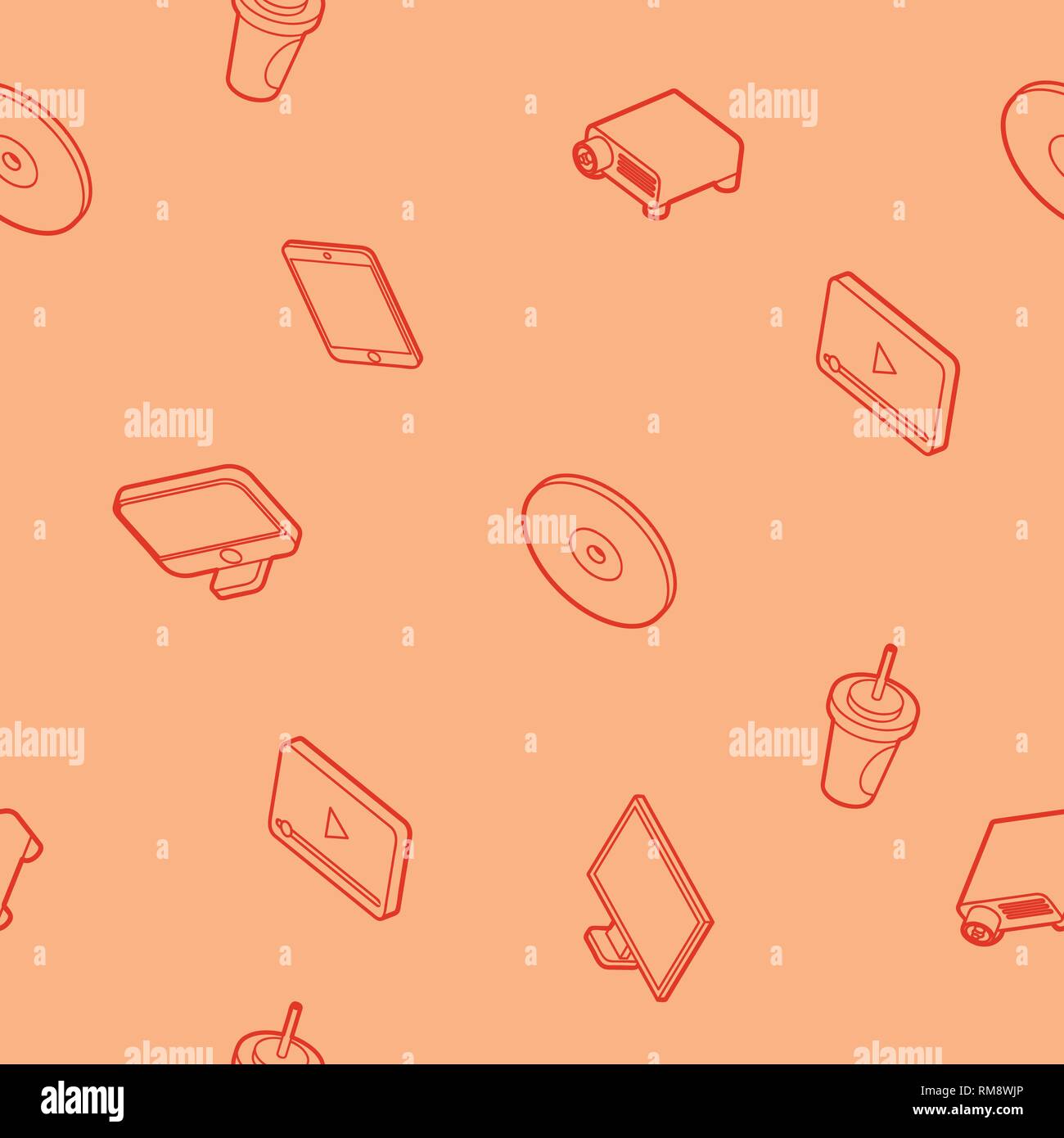 Online cinema outline isometric pattern . Vector illustration, EPS 10 Stock Vector