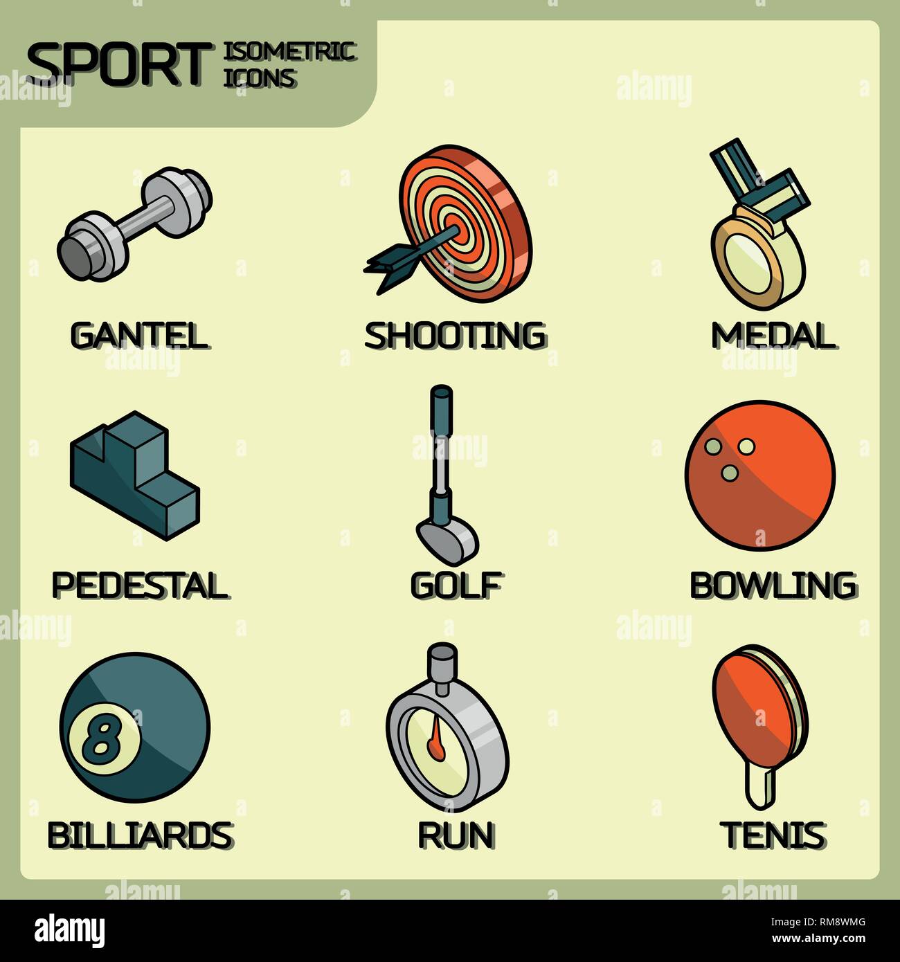 Sport color outline isometric icons. Vector illustration, EPS 10 Stock Vector