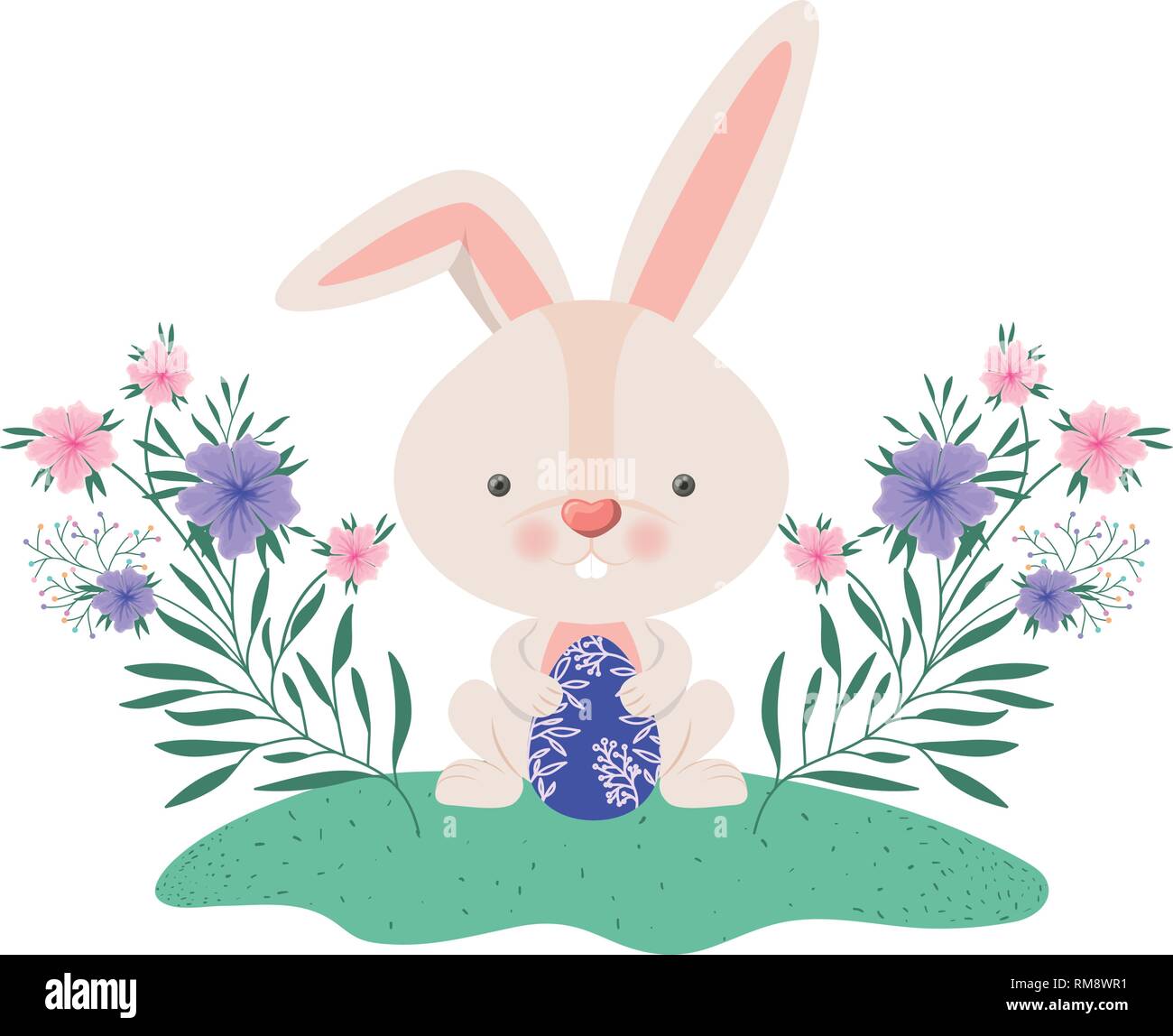easter bunny with flowers and easter eggs icon Stock Vector Image & Art ...