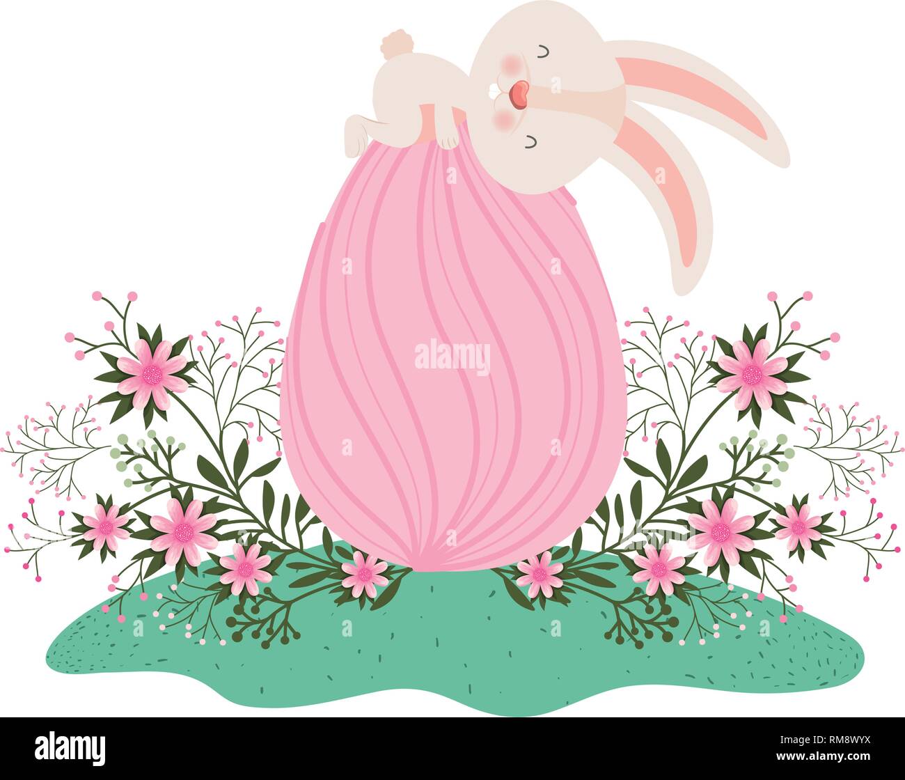easter bunny with flowers and easter eggs icon Stock Vector Image & Art ...