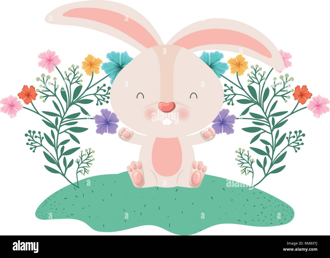 easter bunny with flowers isolated icon Stock Vector Image & Art - Alamy