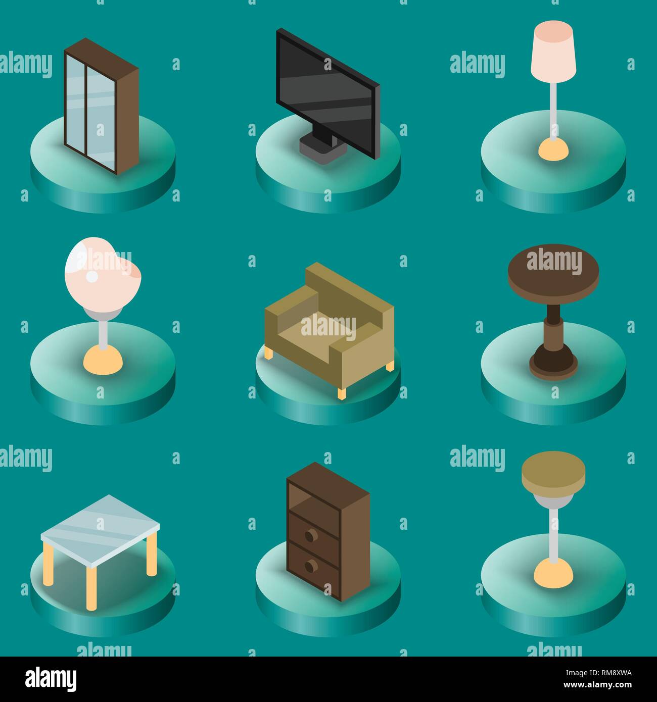 Interior color isometric icons isolated vector illustration Stock ...