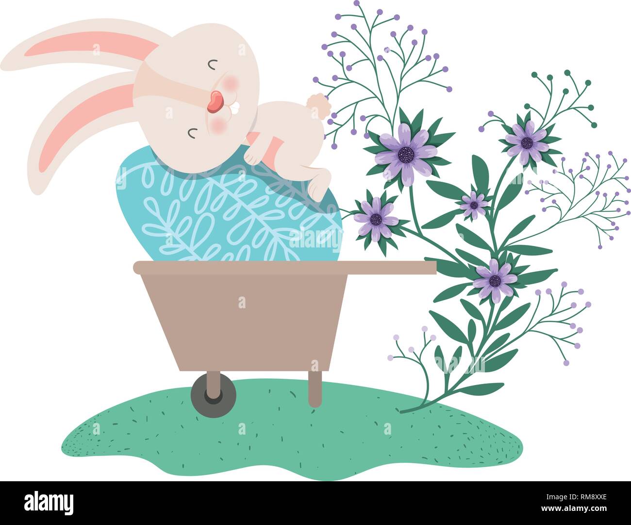 easter bunny with flowers and easter eggs icon Stock Vector Image & Art ...