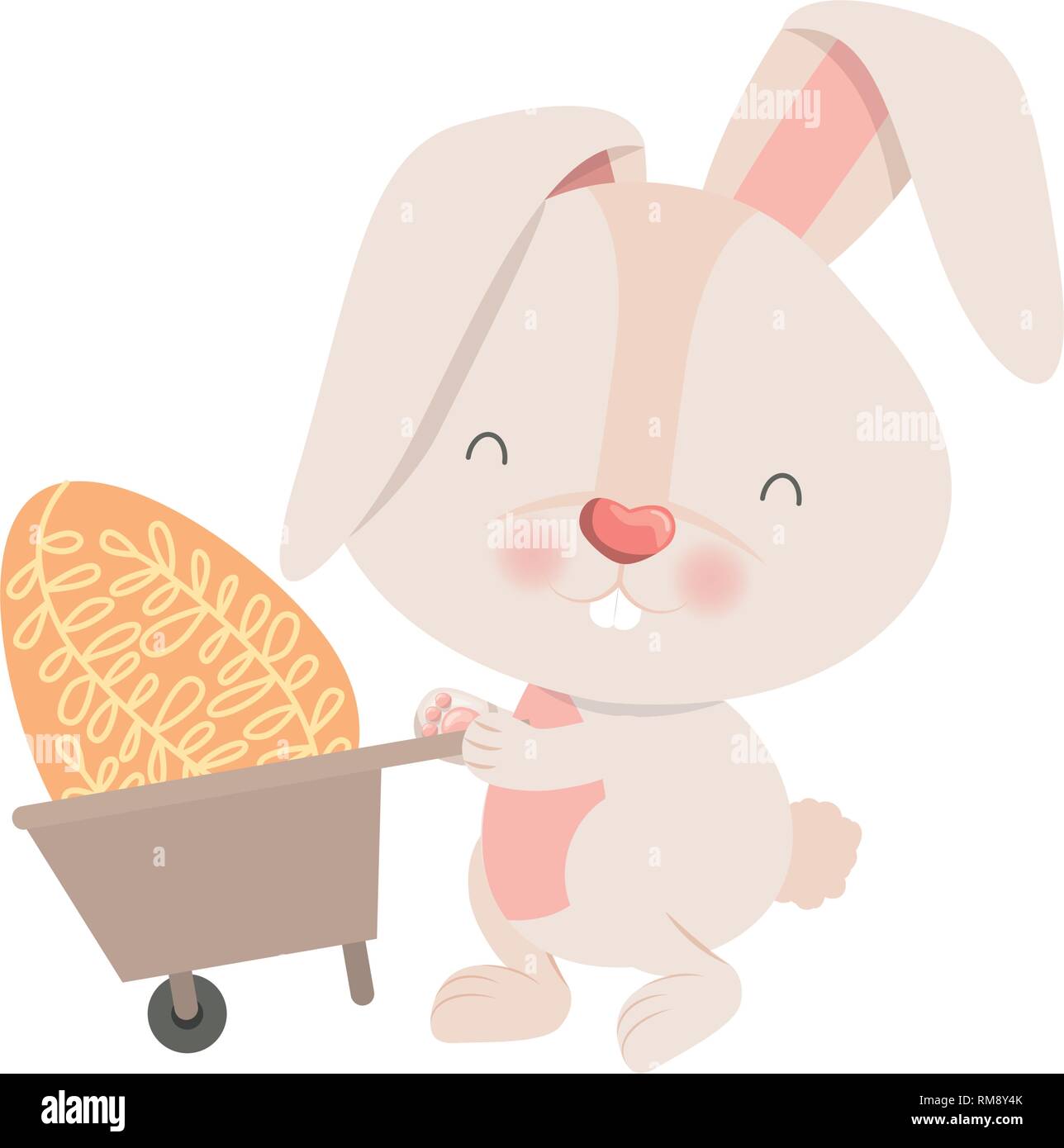 bunny with wheelbarrow and easter egg icon Stock Vector