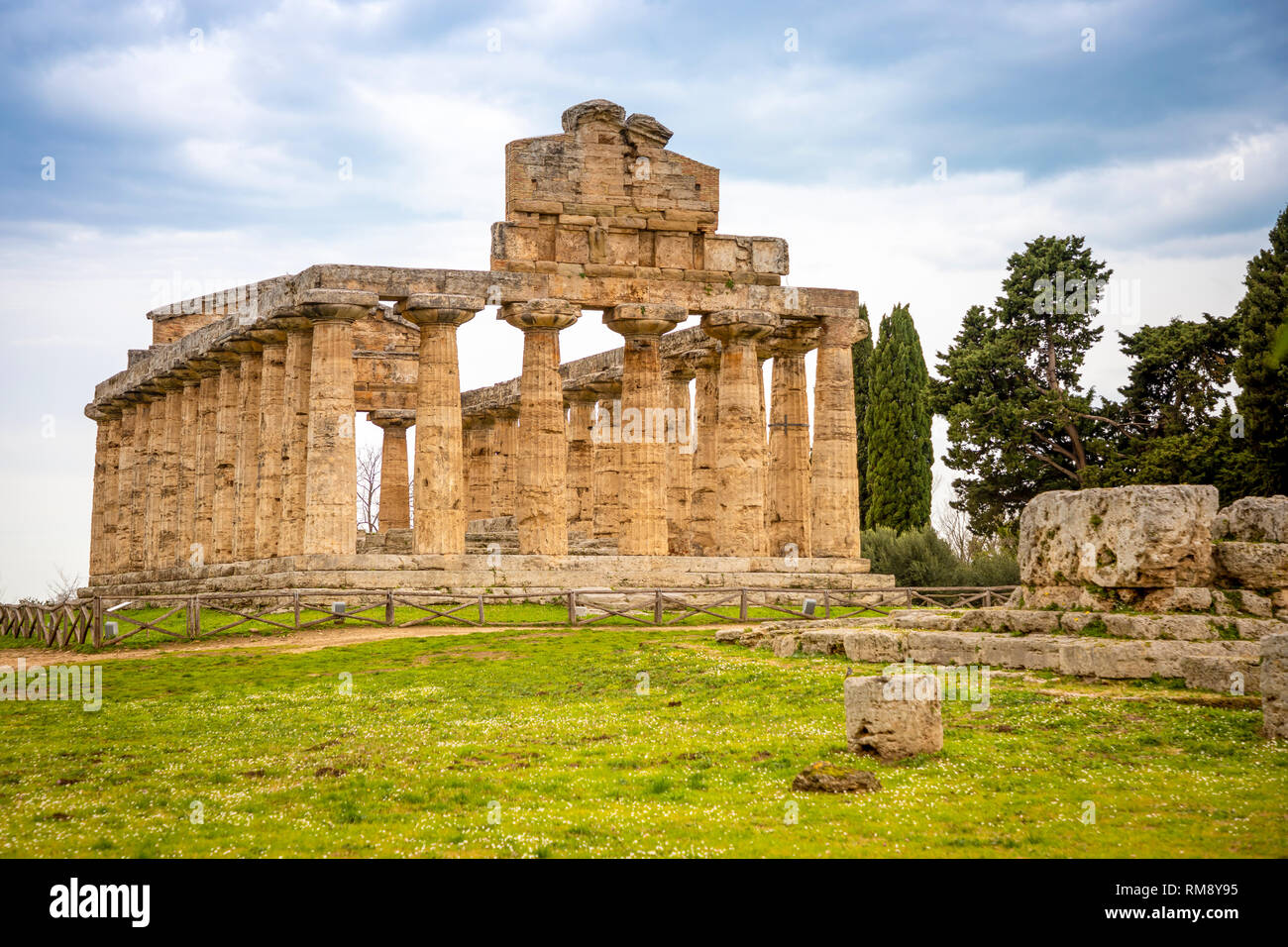 Old ruins of Athena Temple in paestum, Italy Stock Photo