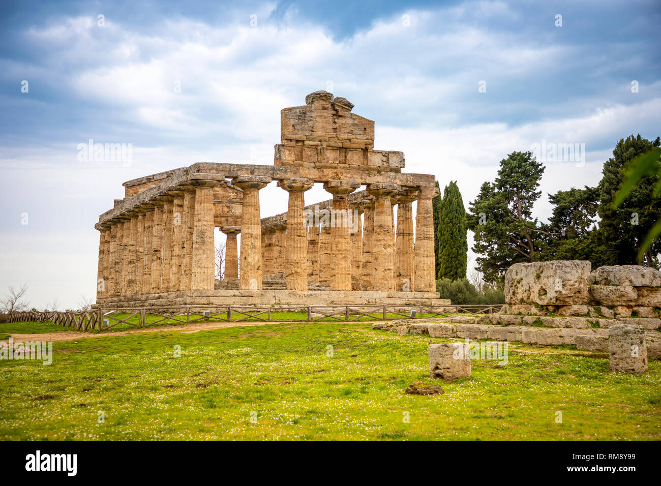 Old ruins of Athena Temple in paestum, Italy Stock Photo