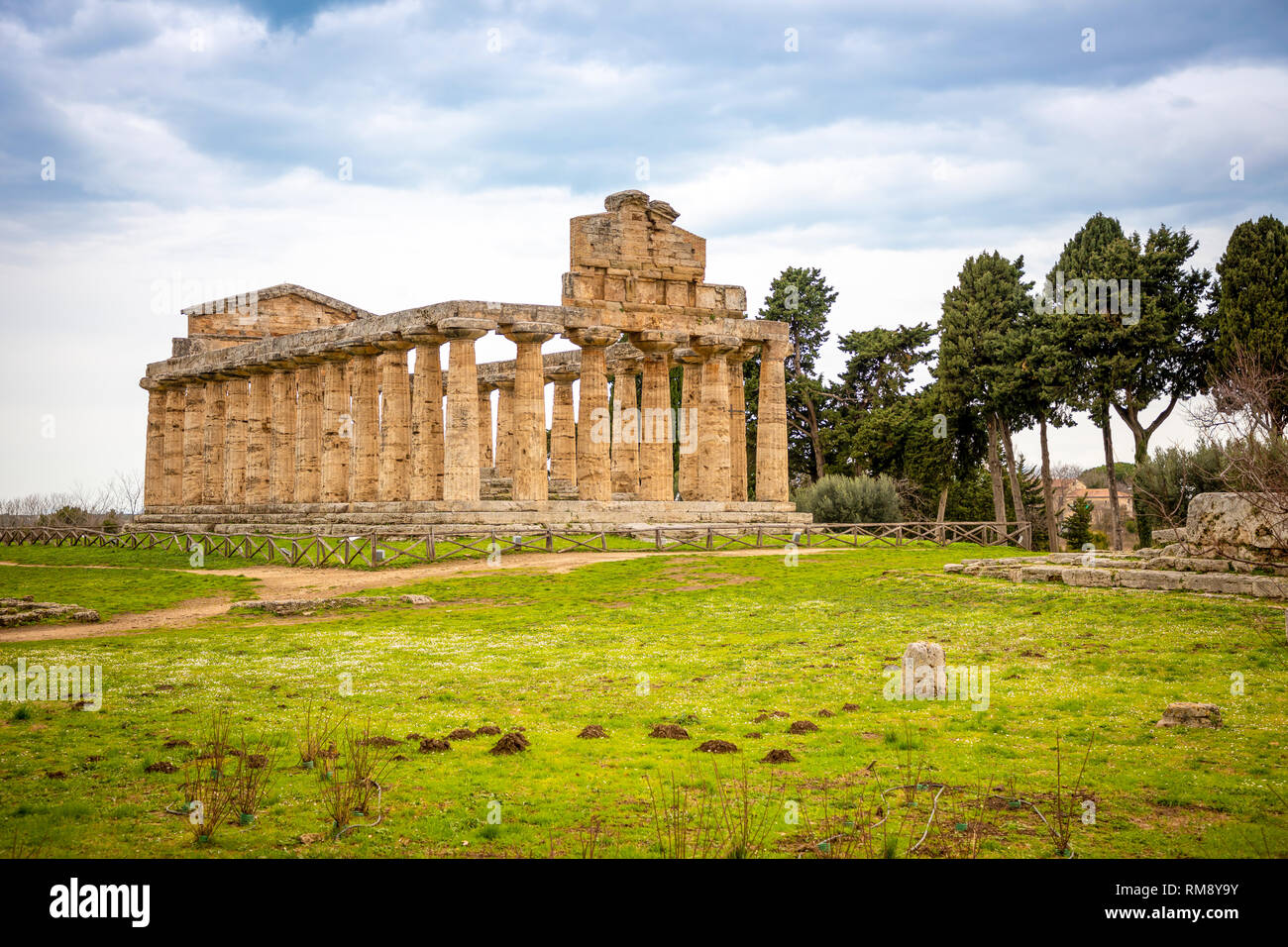 Old ruins of Athena Temple in paestum, Italy Stock Photo