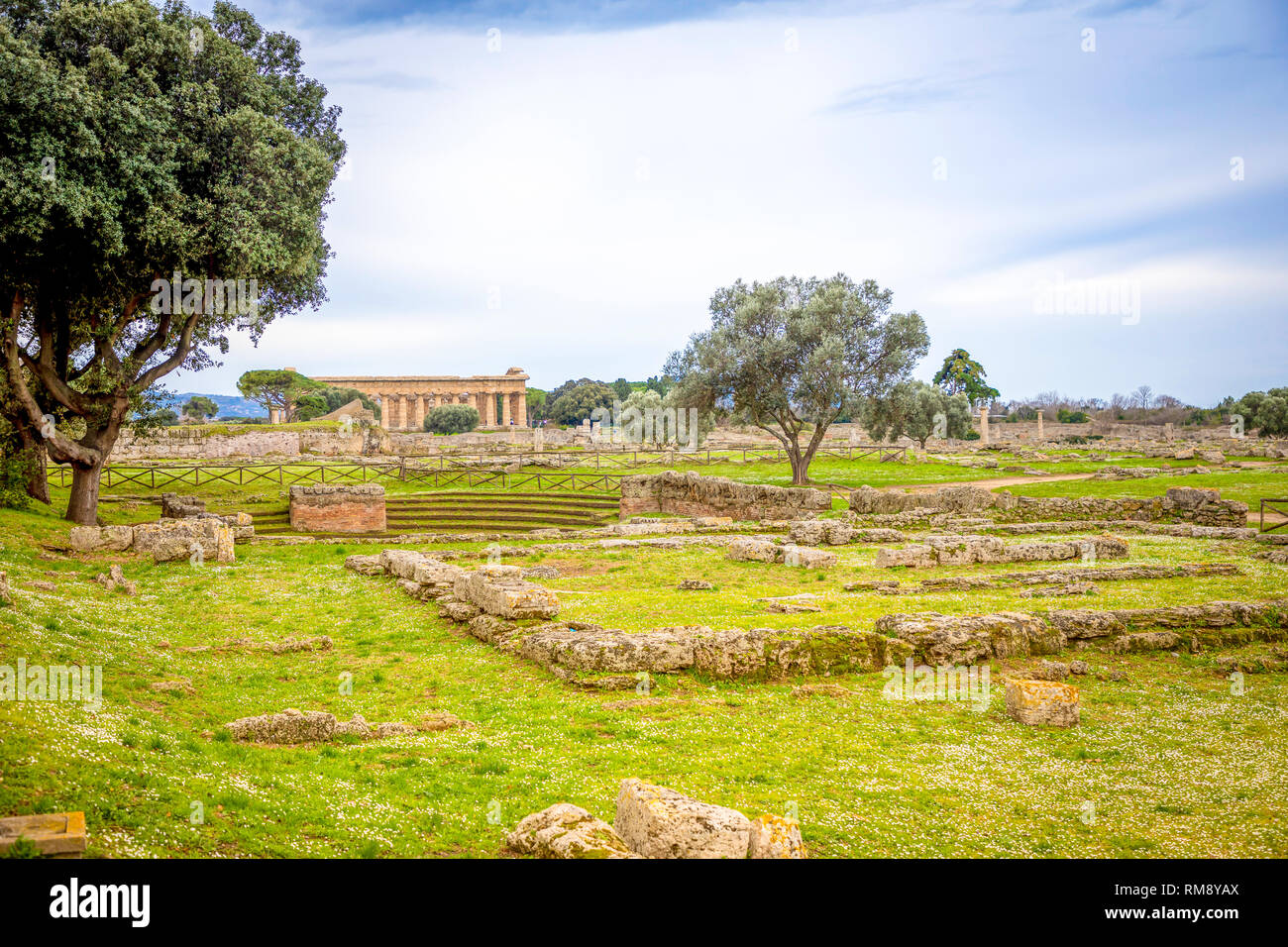 Old ruins of ancient Greek city in Paestum, Italy Stock Photo