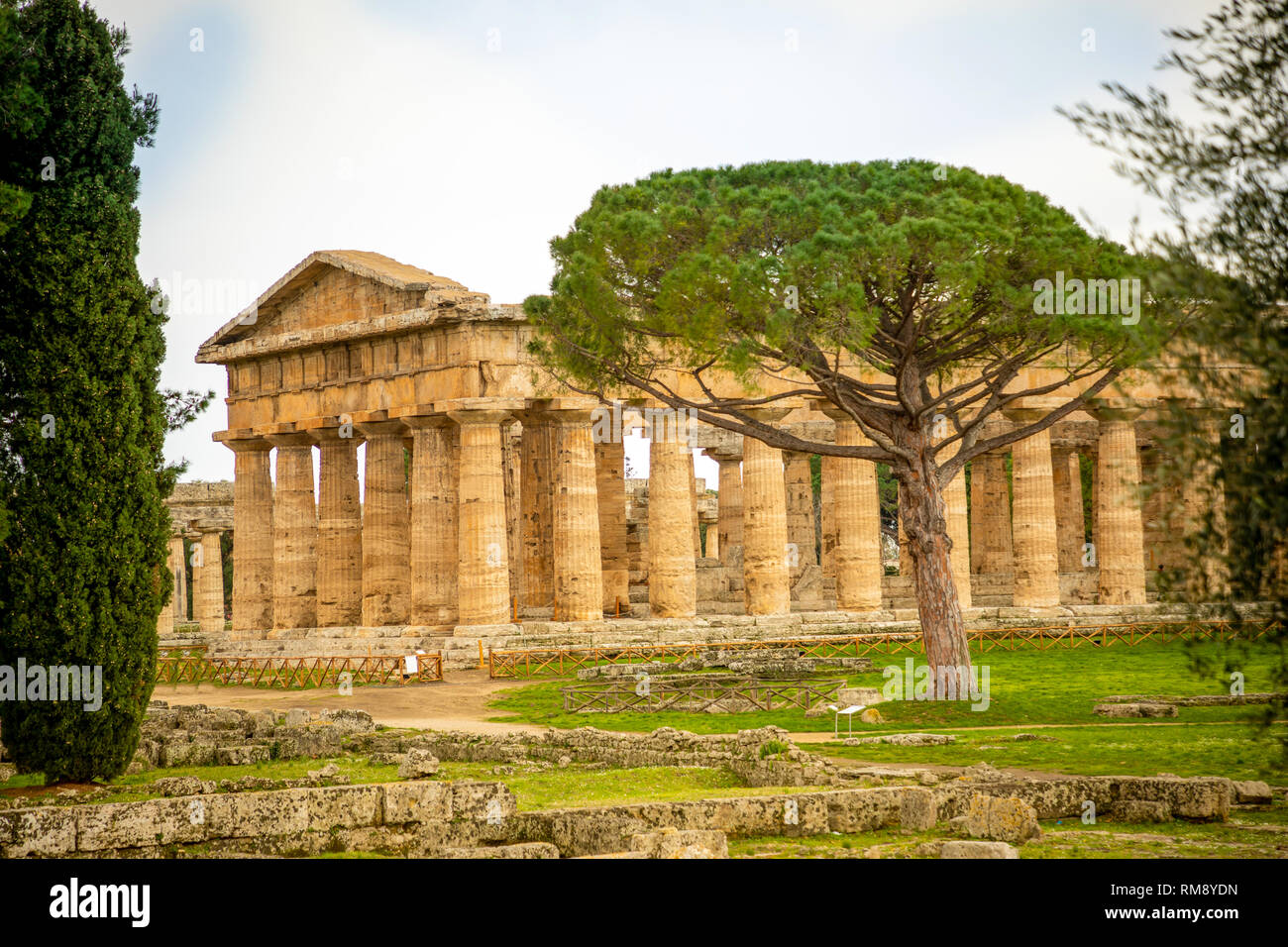 Old ruins of Neptune Temple in paestum, Italy Stock Photo