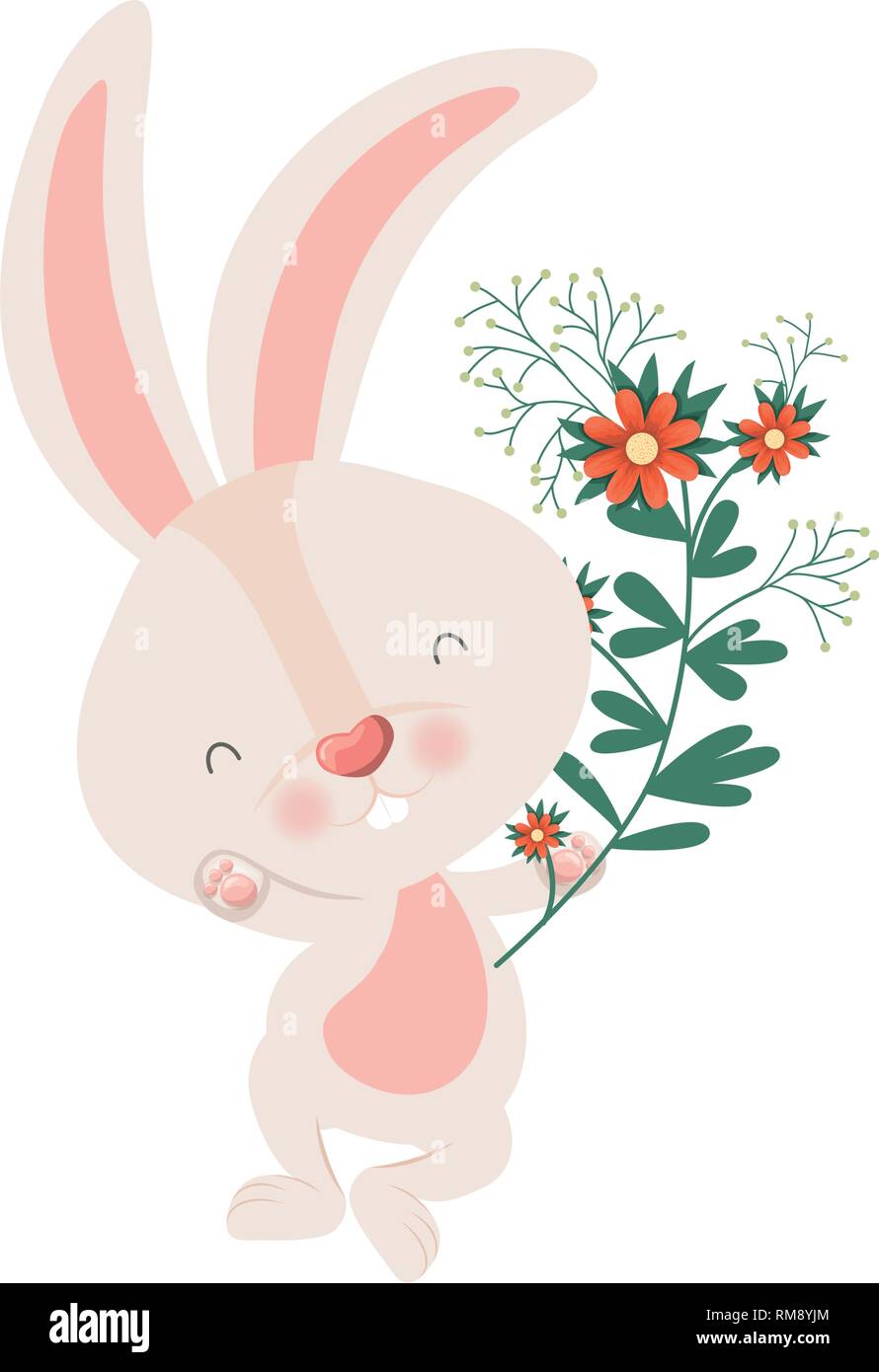 easter bunny with flowers isolated icon Stock Vector Image & Art - Alamy