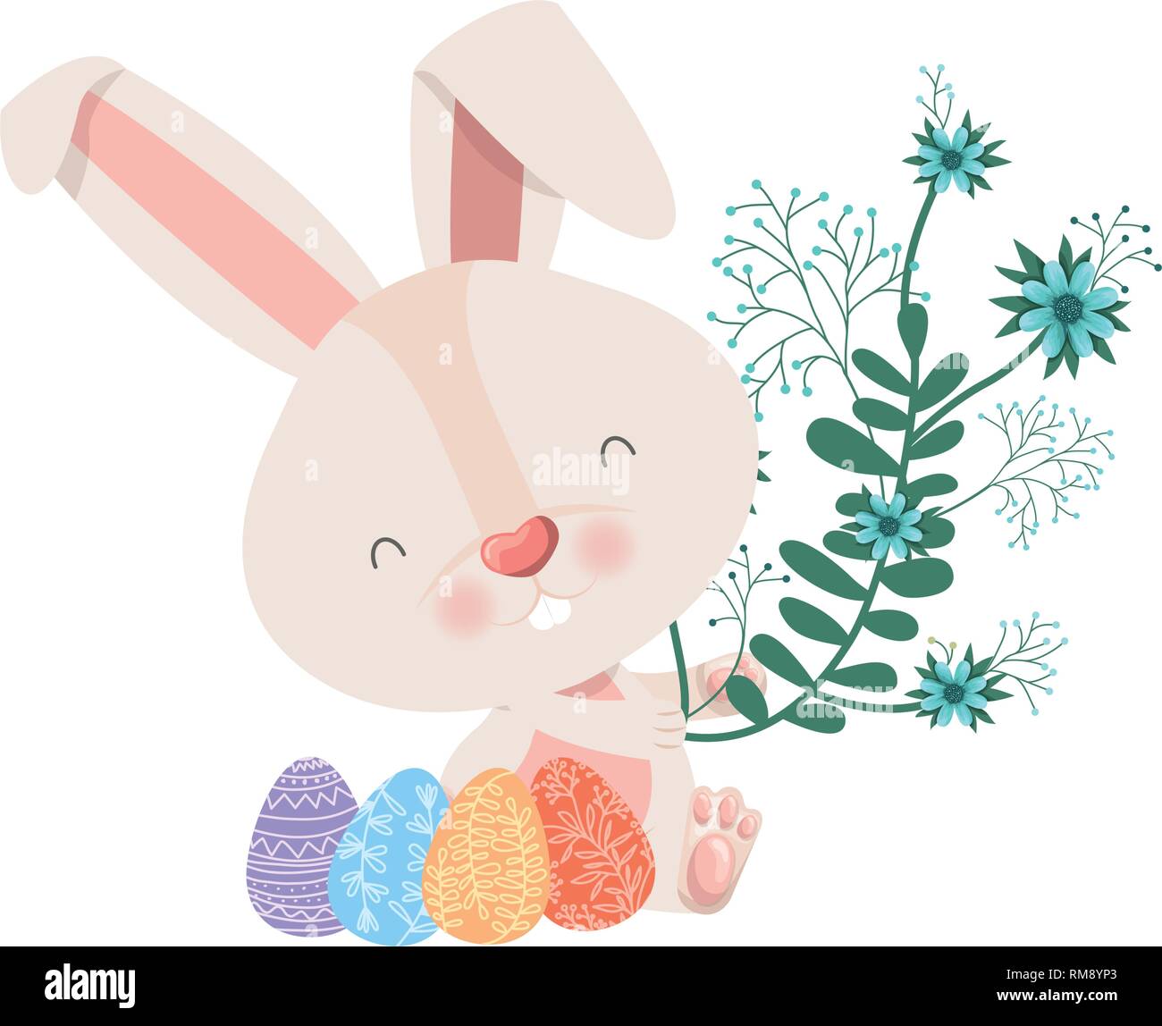 easter bunny with flowers isolated icon Stock Vector Image & Art - Alamy