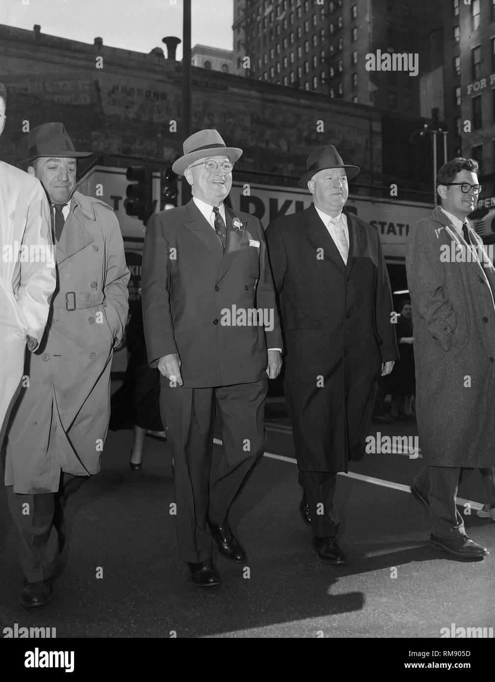 Ex-president Harry S.Truman takes stroll in Chicago,ca. 1957. Stock Photo