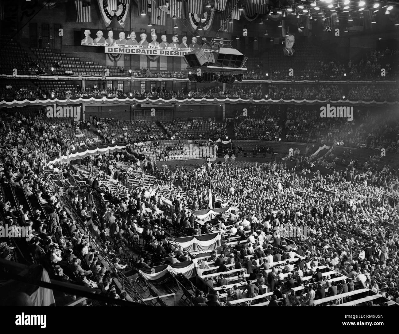 The floor of the 1944 Democratic National Convention at the Chicago Stadium is shown. Stock Photo