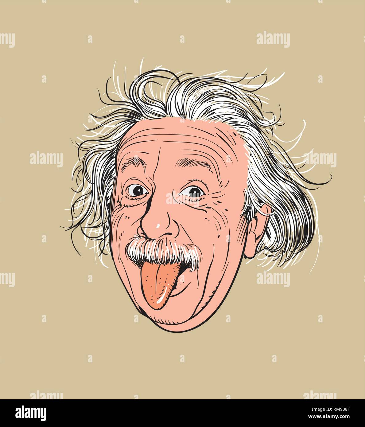 Albert Einstein portrait in line art illustration. He was a German-born theoretical physicist who developed the theory of relativity. Stock Vector