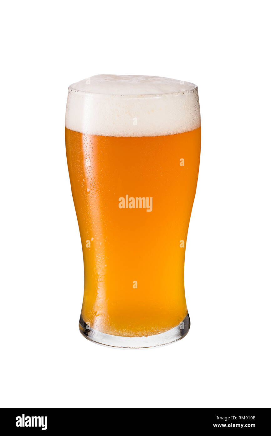 Refreshing Amber Craft Beer on White with a Clipping Path Stock Photo