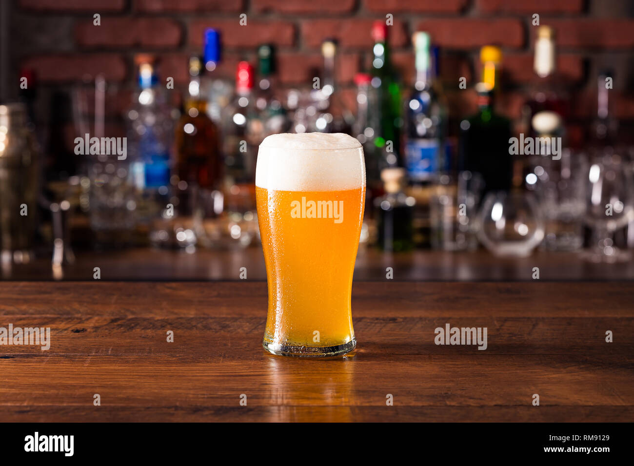 Refreshing Amber Craft Beer on a Bar Stock Photo