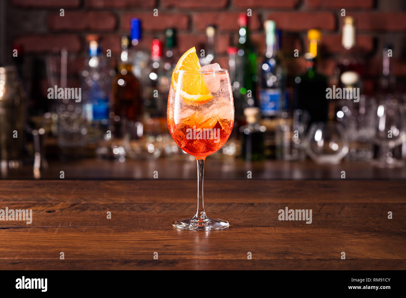 Alcoholic Aperol Spritz Cocktail at a Bar Stock Photo