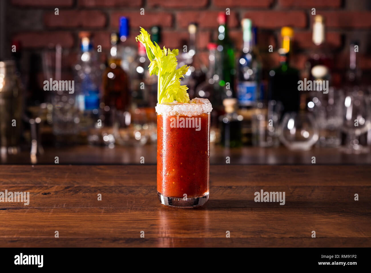 Refreshing Spicy Vodka Bloody Mary on a Bar Stock Photo Alamy