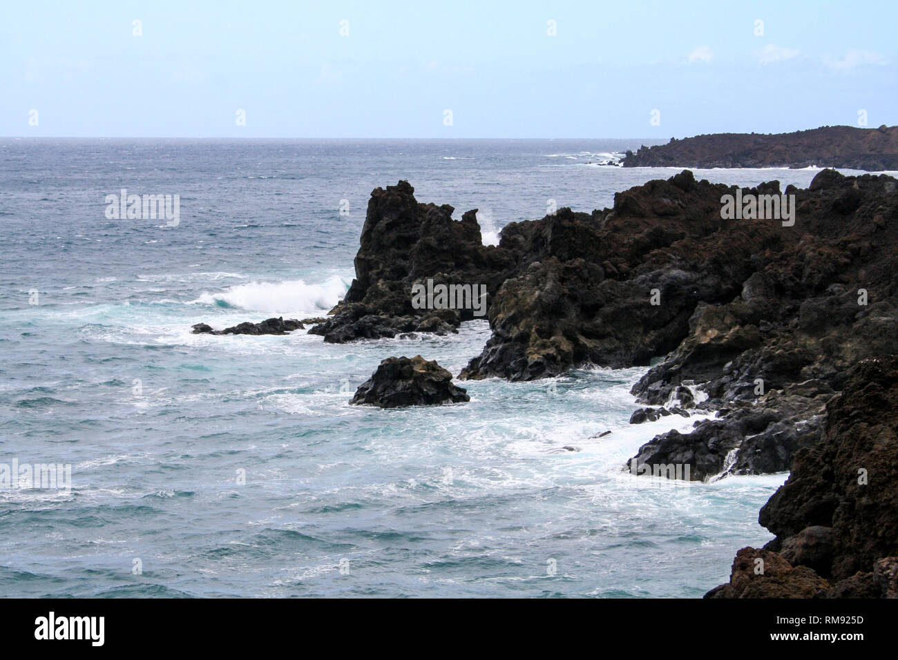 The beautiful Atlantic Ocean on the coast of Lanzarote Stock Photo