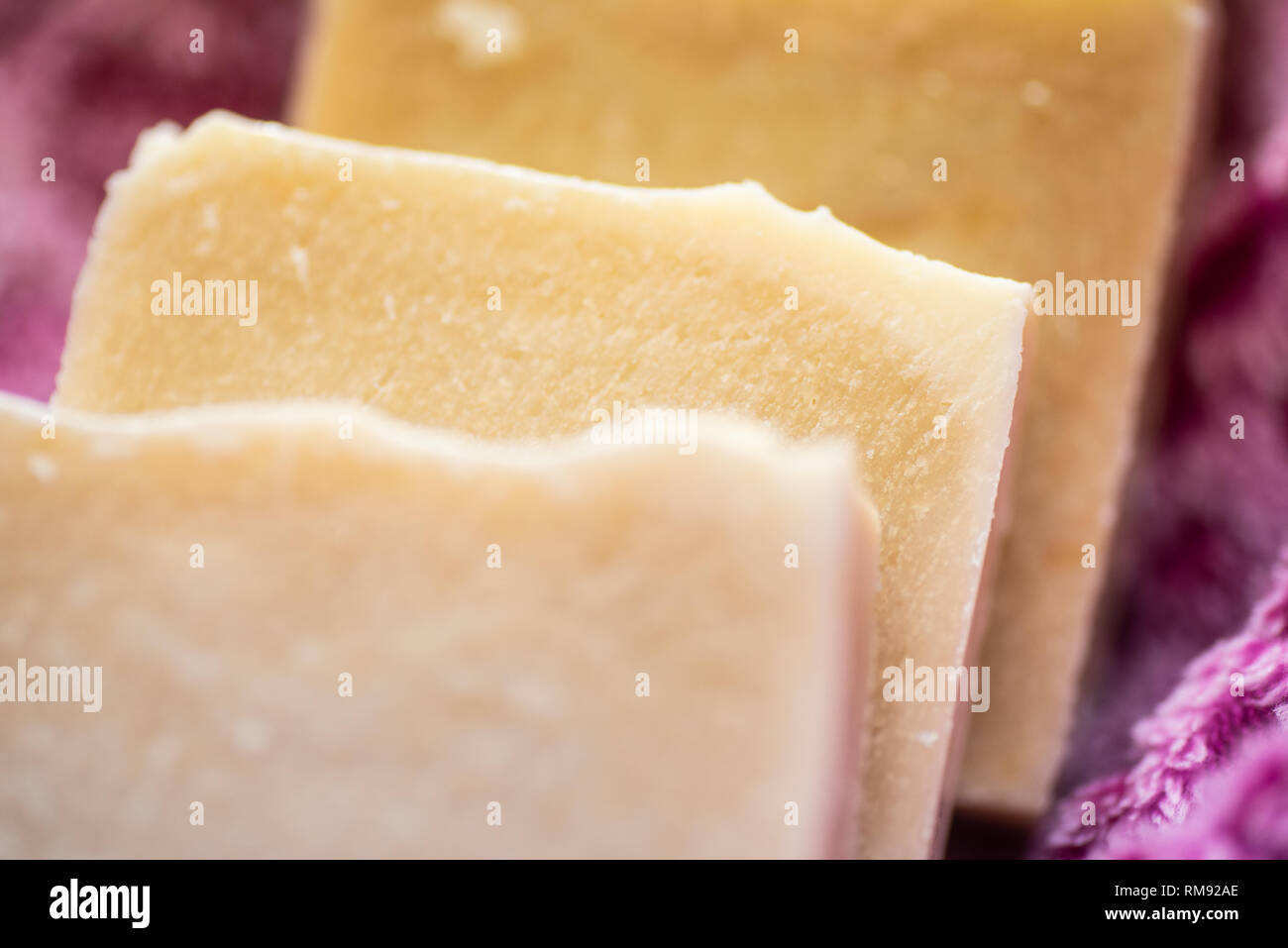 Several bars of handcrafted soap. Stock Photo