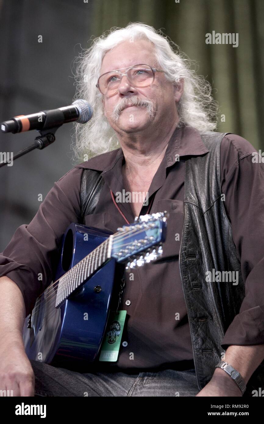 Musician Arlo Guthrie is shown performing on stage during a 'live' concert appearance at Farm 2008. Stock Photo