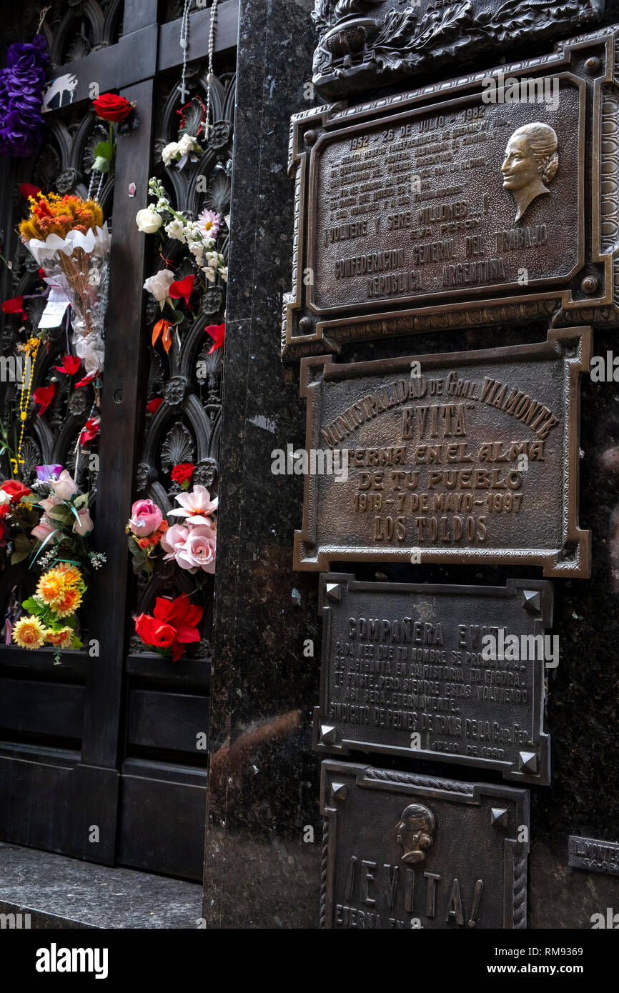 Family vault of Eva Peron in Buenos Aires, Argentina Stock Photo
