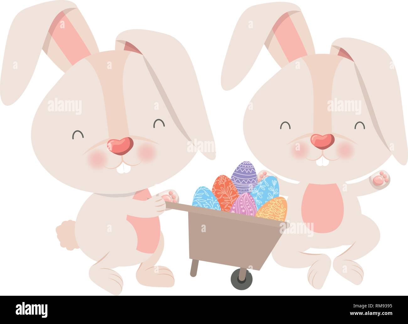 bunnies with wheelbarrow and easter eggs icon Stock Vector Image & Art ...