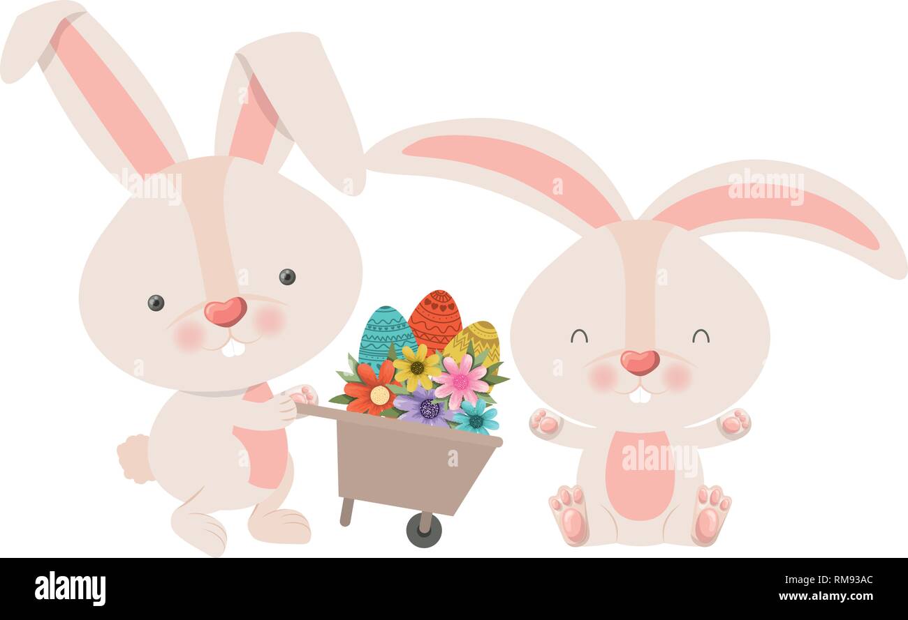 bunnies with wheelbarrow and easter eggs icon Stock Vector Image & Art ...