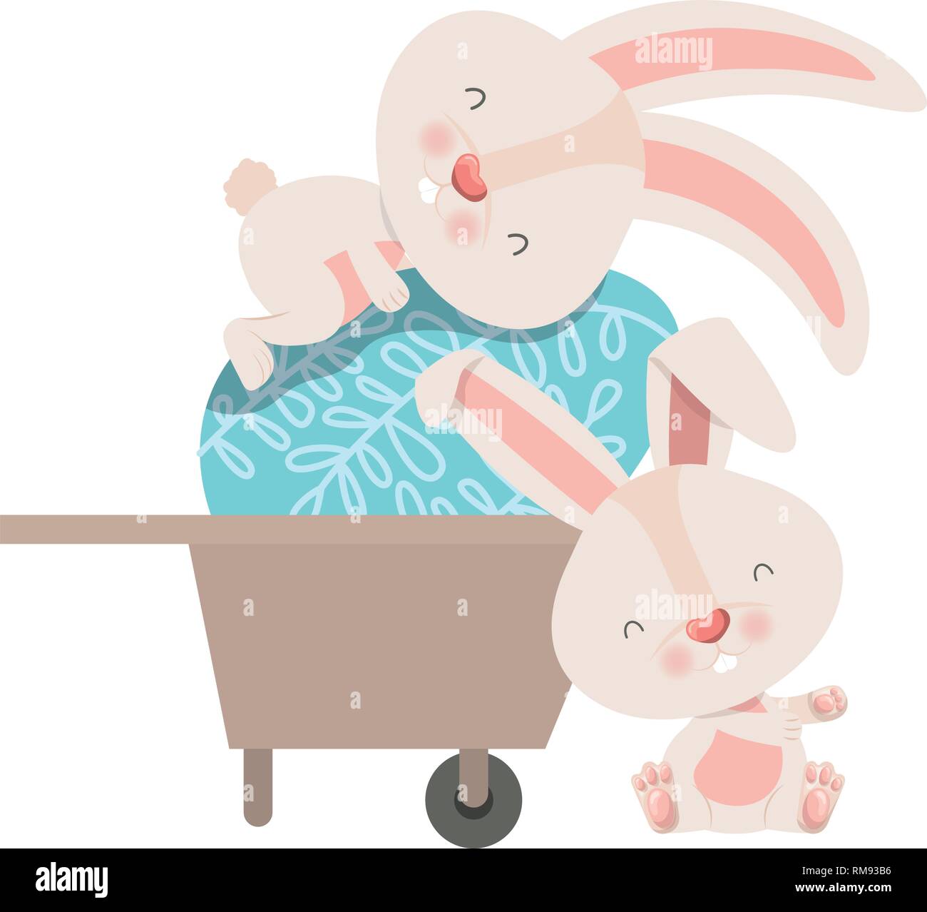 bunnies with wheelbarrow and easter egg icon Stock Vector Image & Art ...