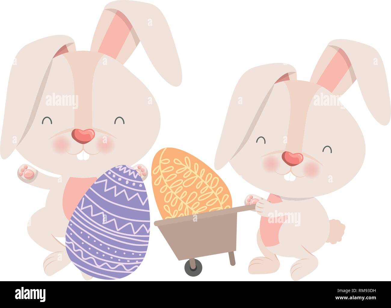 bunnies with wheelbarrow and easter eggs icon Stock Vector Image & Art ...