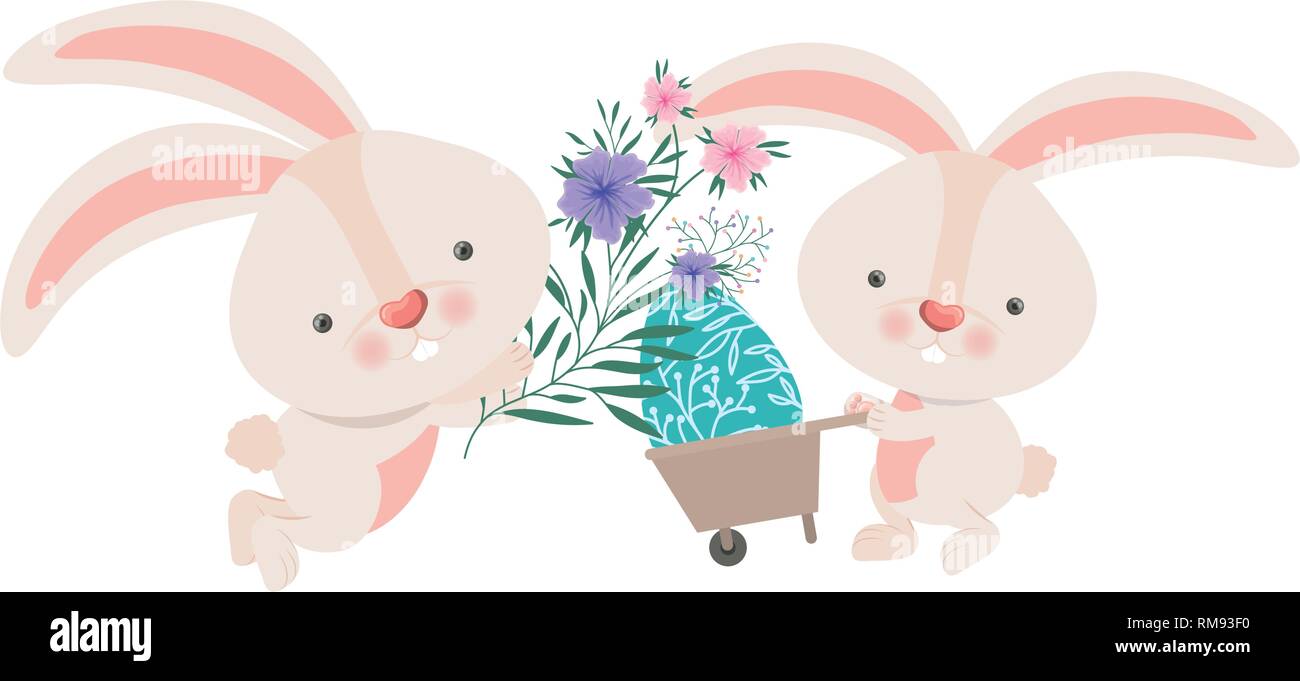 bunnies with wheelbarrow and easter egg icon Stock Vector Image & Art ...