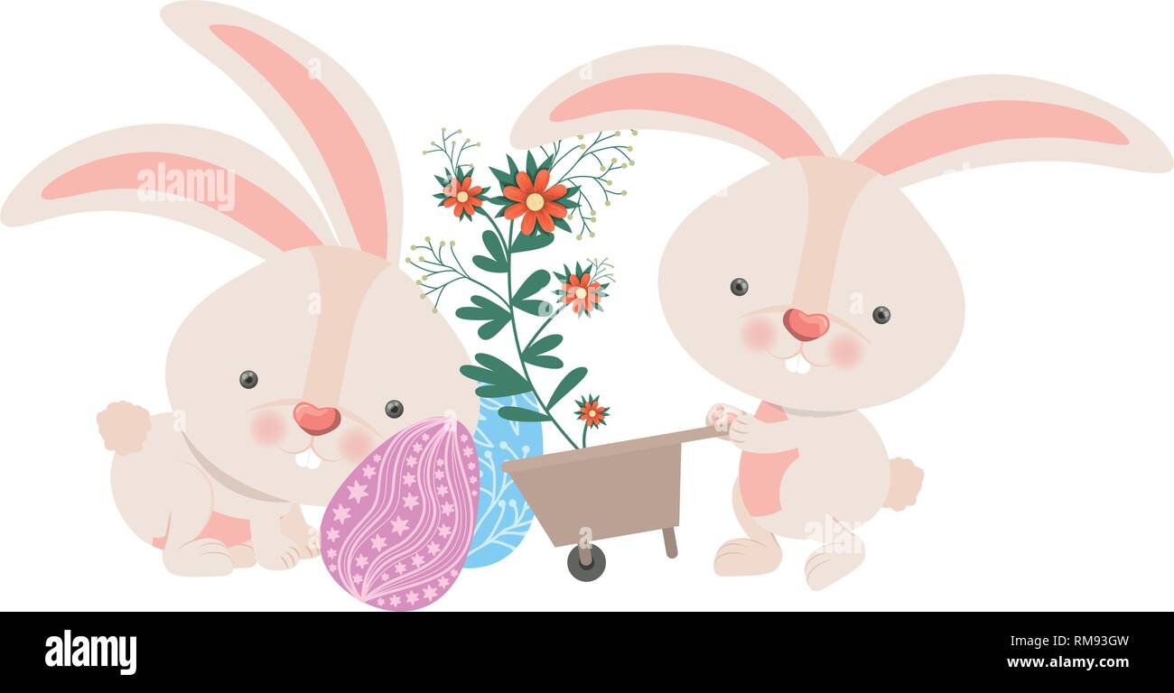 bunnies with wheelbarrow and easter eggs icon Stock Vector Image & Art ...