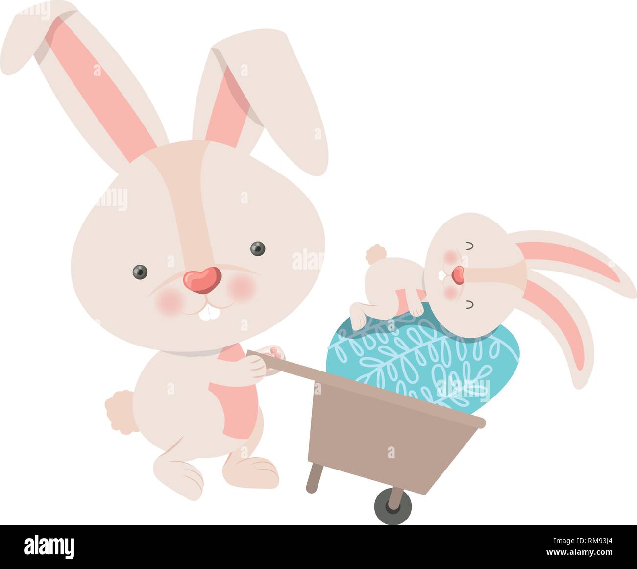 bunnies with wheelbarrow and easter egg icon Stock Vector Image & Art ...