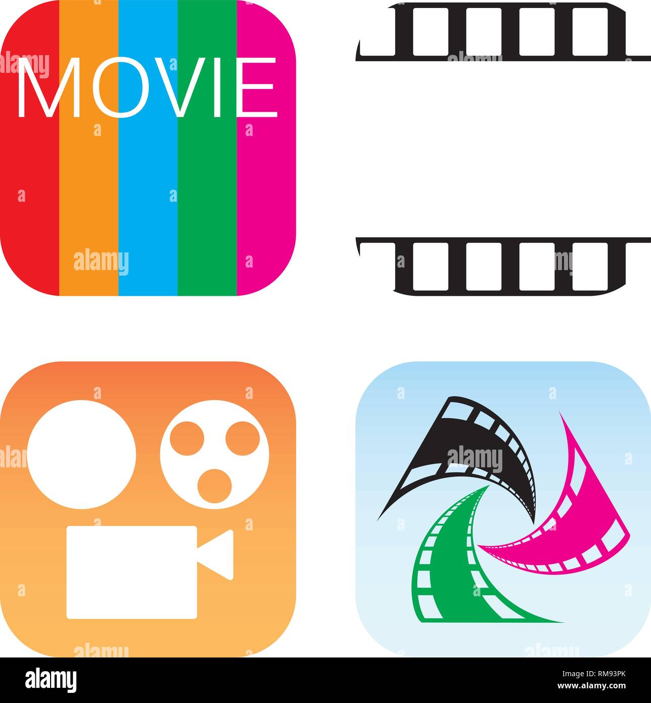 Movies and films icons with ios applications. Stock Vector