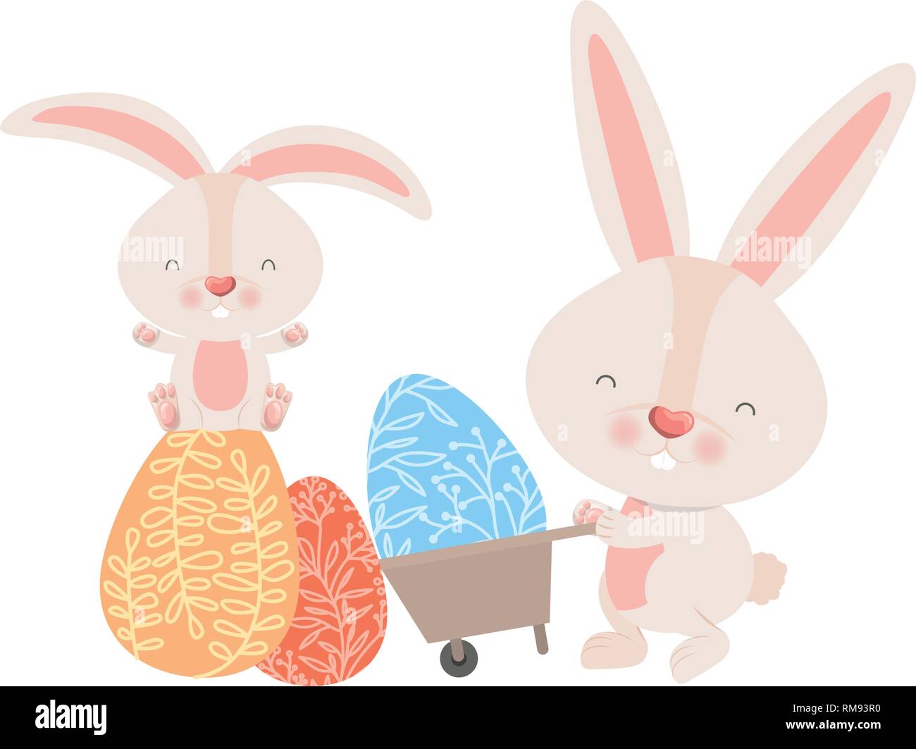 bunnies with wheelbarrow and easter eggs icon Stock Vector Image & Art ...