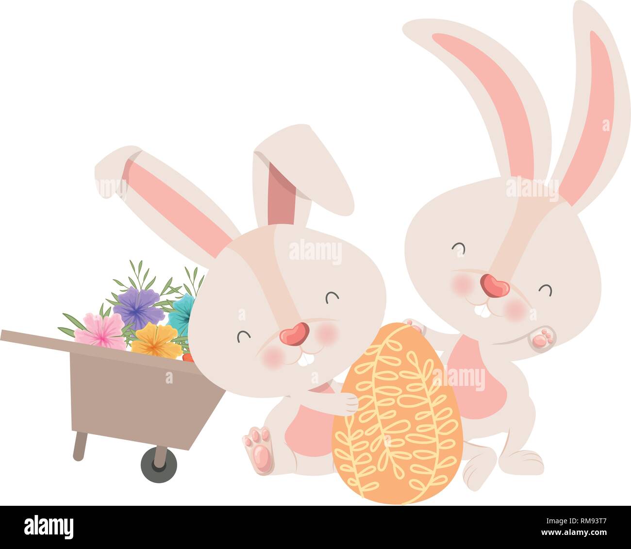bunnies with wheelbarrow and easter eggs icon Stock Vector Image & Art ...