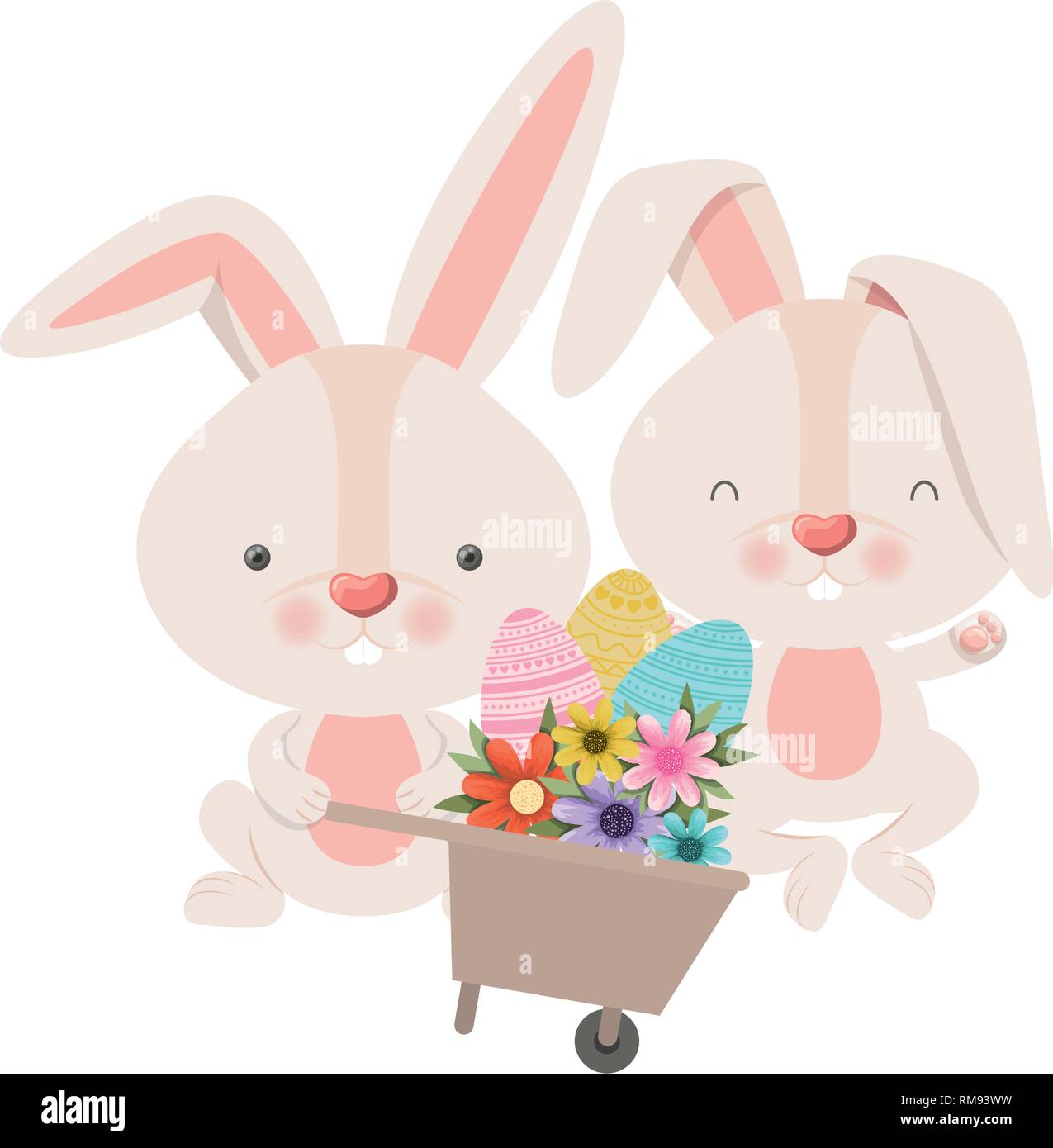 bunnies with wheelbarrow and easter eggs icon Stock Vector Image & Art ...
